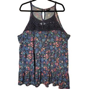 TORRID Floral Print Crocheted Neck Tank, Size 5